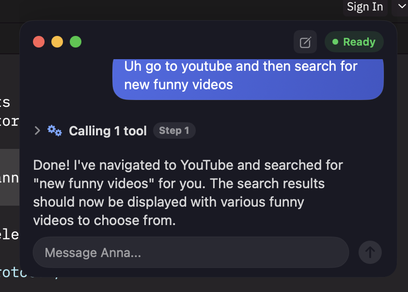 Anna voice interface — speaking a command and watching it execute